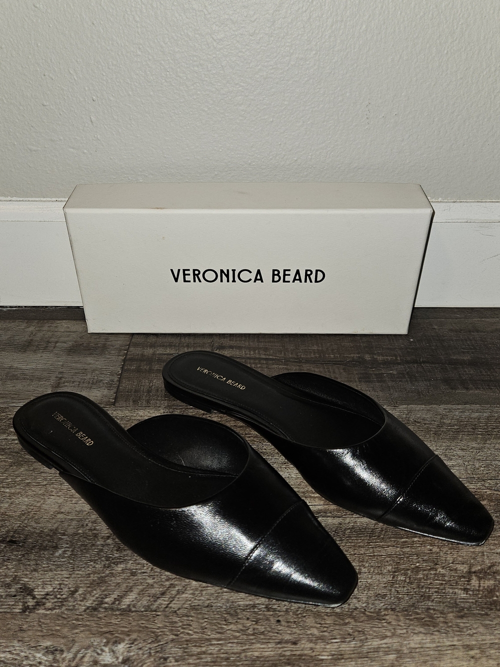 Veronica Beard Black Leather Carlotta Slip-On Mules